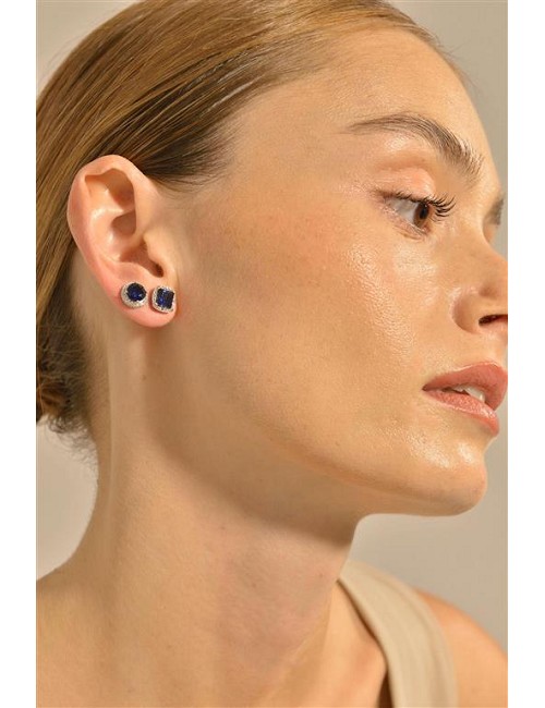 Pendientes Plata Rodio Zafiro