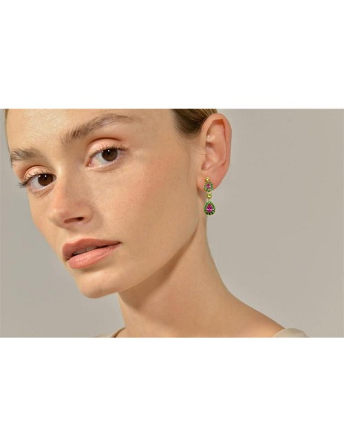 Pendientes Plata Chapado Rubi Ovalo Pera
