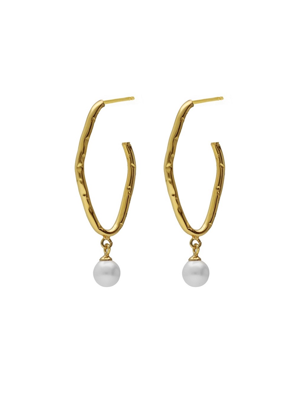 Pendientes Aro Perla Baño Oro 18K