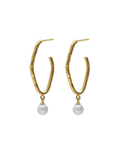 Pendientes Aro Perla Baño Oro 18K