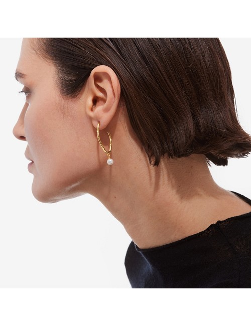 Pendientes Aro Perla Baño Oro 18K