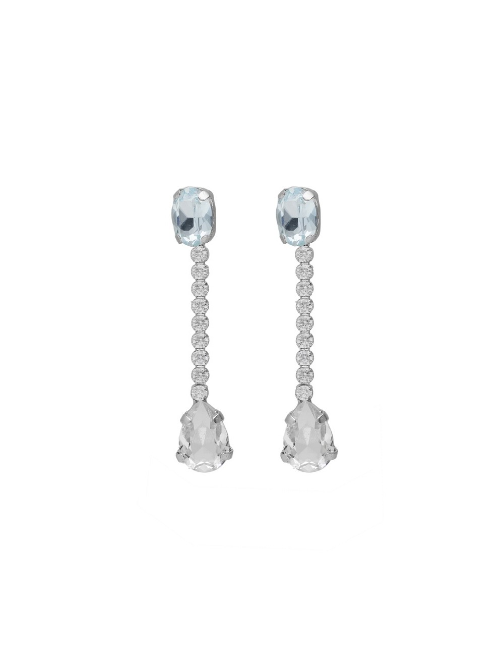 Pendientes Largos Cascada Cristal Azul Rodio