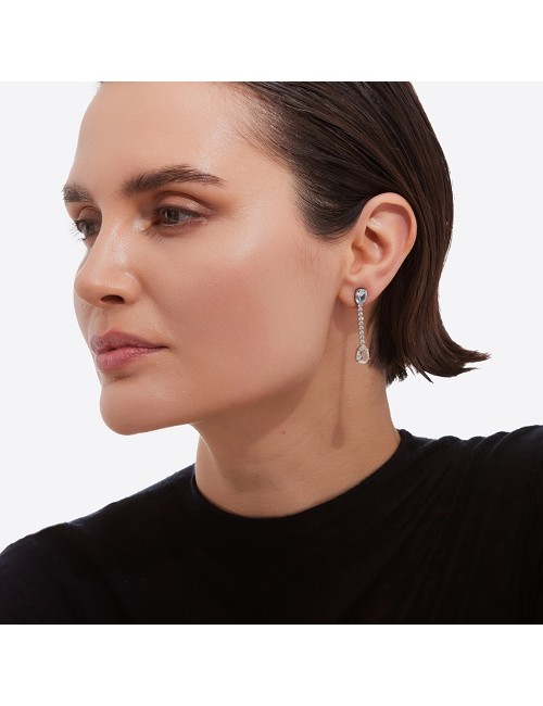 Pendientes Largos Cascada Cristal Azul Rodio