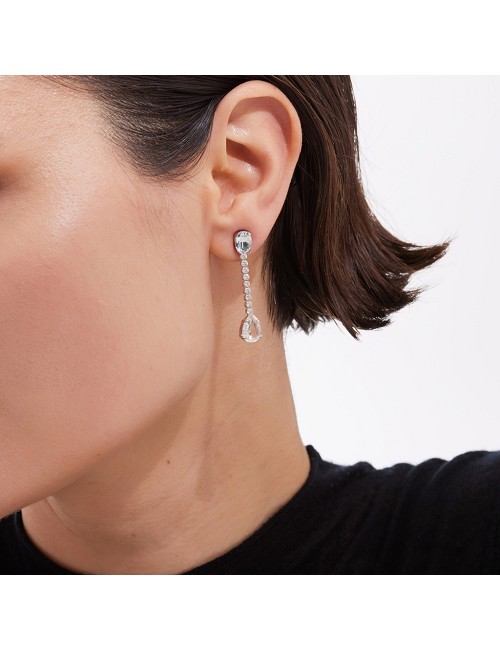 Pendientes Largos Cascada Cristal Azul Rodio
