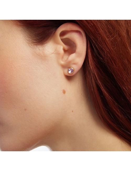 Pendientes Boton 7 mm Cristal Rosa