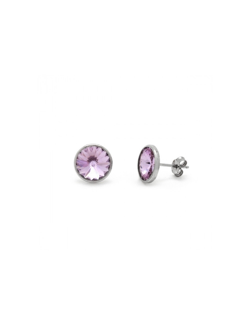 Pendientes Boton 9Mm Cristal Violeta