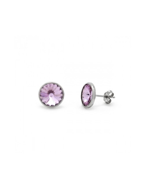Pendientes Boton 9Mm Cristal Violeta