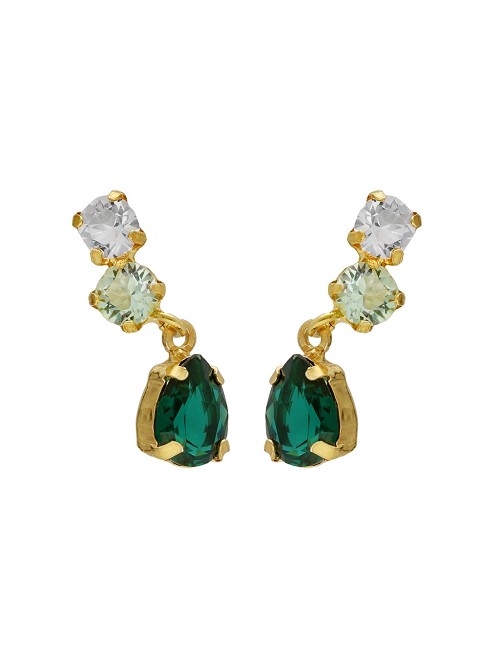 Pendientes Cortos Lagrima Cristal Verde