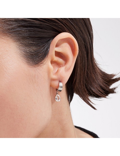 Pendientes Aro Lagrima Cristal Blanco