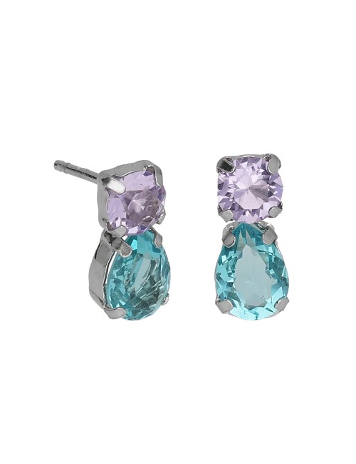 Pendientes Cortos Cristal Azul