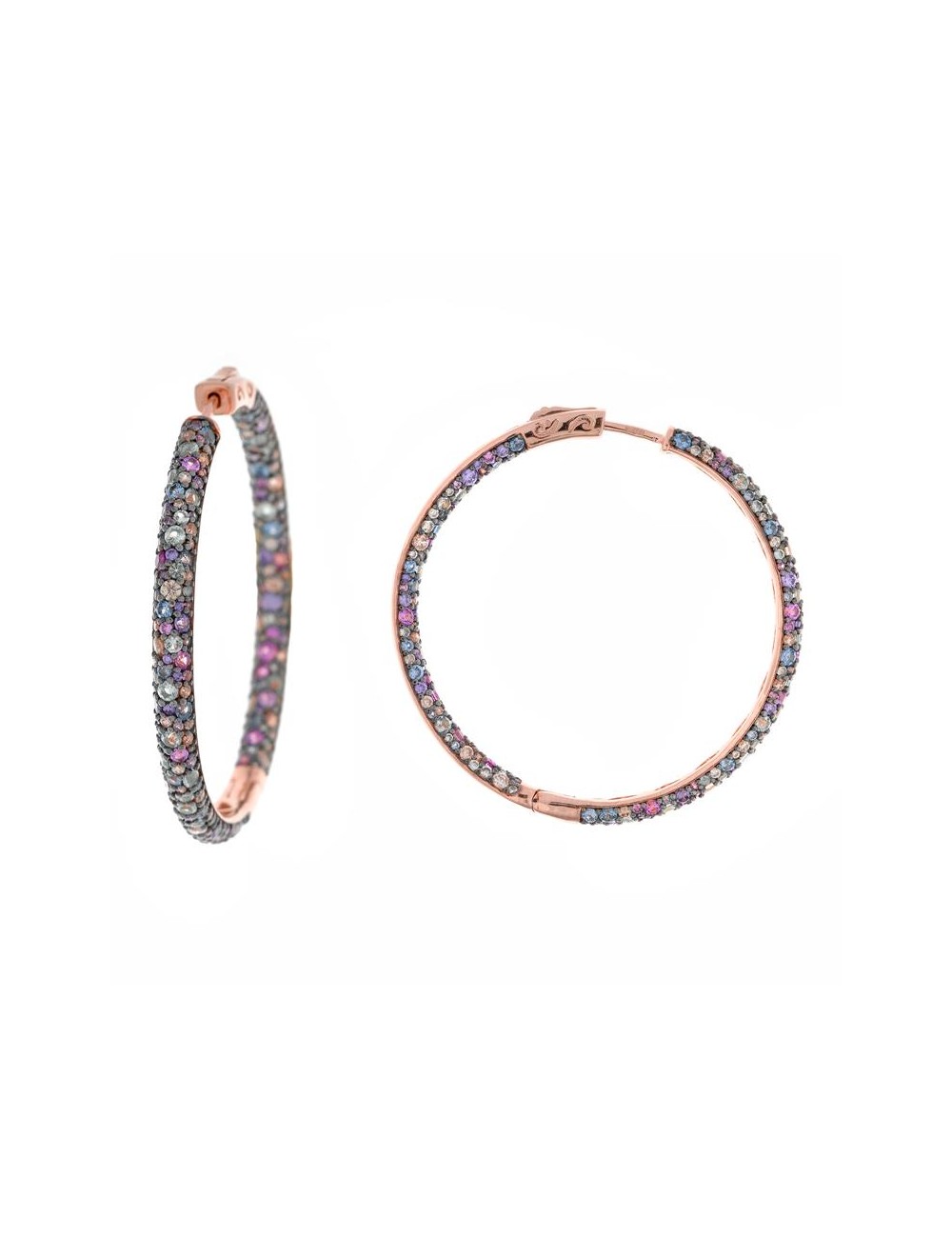 Pendientes Plata Chapado Rosa Circulos Circonitas Multicolor